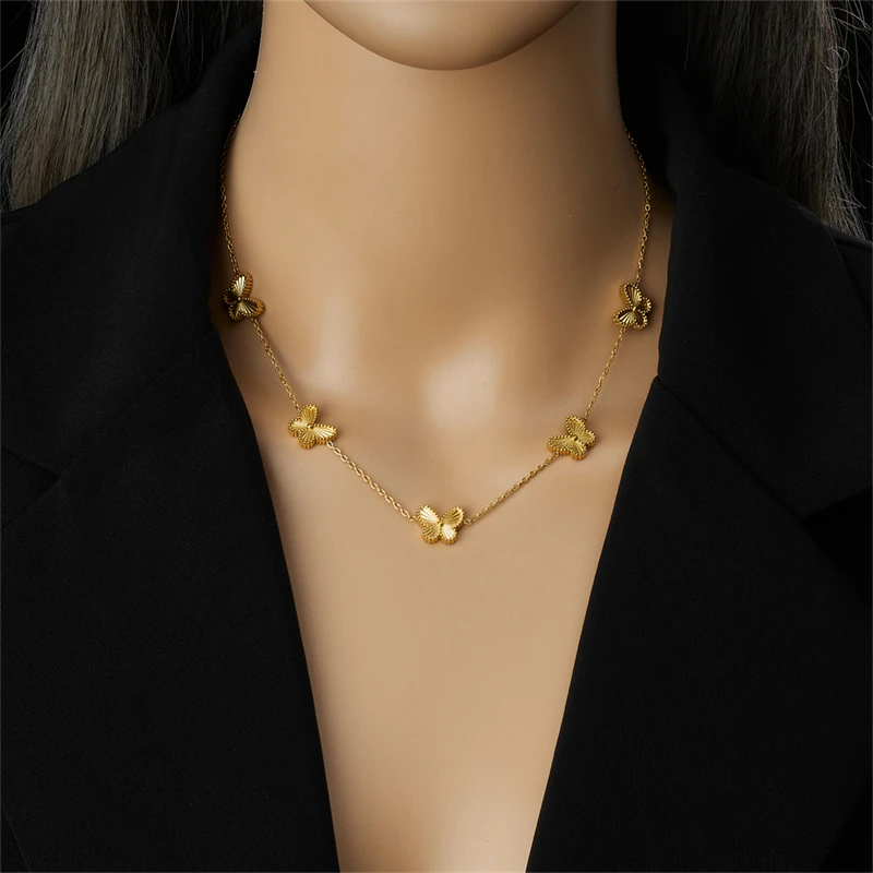 DIEYURO 316L Stainless Steel Golden Elegant White Seashell Butterfly Series Set Necklace Earrings Bracelet Trend Jewelry Gift