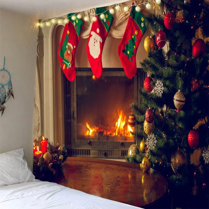 2023 árvore de natal tapeçaria presente de natal lareira natal fazenda decoração cozinha parede pendurado cobertor tapeçaria de natal