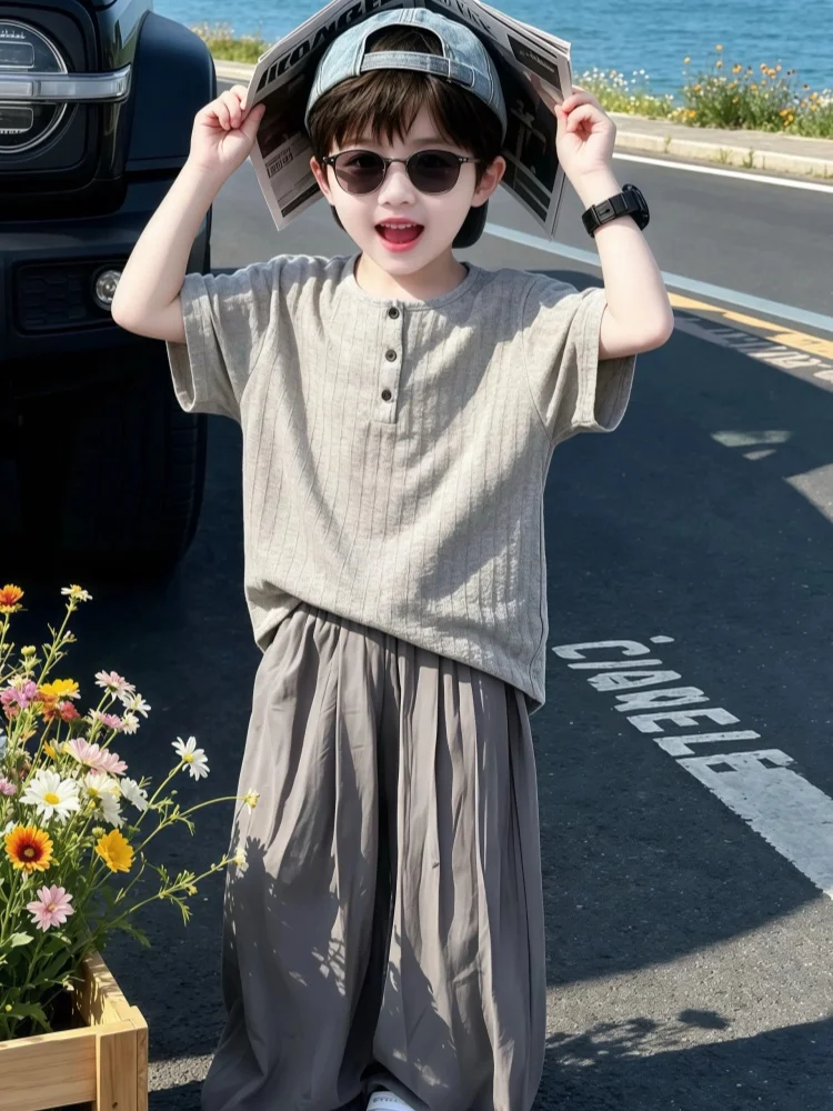 high-quality-boys-summer-loose-fit-half-sleeve-t-shirt-breathable-short-sleeve-comfortable-two-piece-set-casual-polyester-fiber