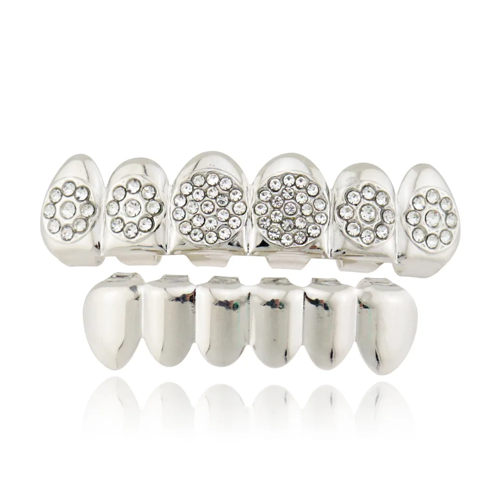 Juego de Grillz Dental chapado en oro, tapas de dientes de cristal, estilo Hip Hop, ideal para regalo de Halloween