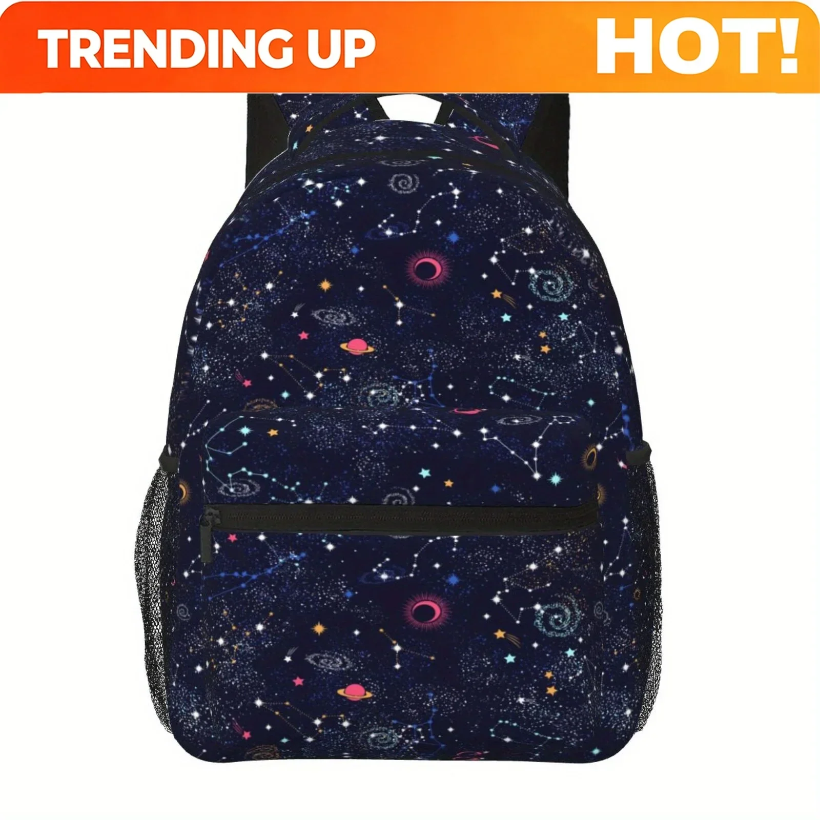 Custom Bag 1pc Starry Sky Universe Theme Backpack - Large Capacity, Lightweight Durable Polyester, Laptop Compartment, Zipper Cl