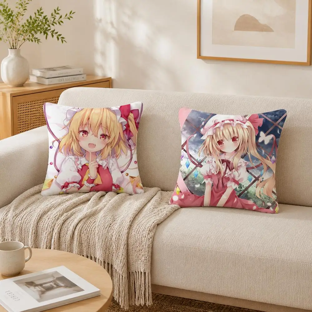Flandre Scarlet T-Touhou Project Cushion Cover Plush Decorative Pillow Case With Hidden Zipper Cutecore Room Decor For Home