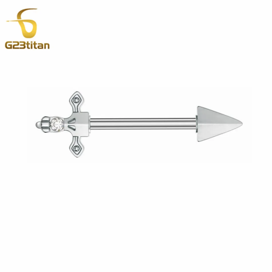 G23Titan 2pcs Cross Sword Zircon Nipple Rings 14G Titanium Barbell Body Piercings Anti Allergic Women Sexy Jewelry Accessories