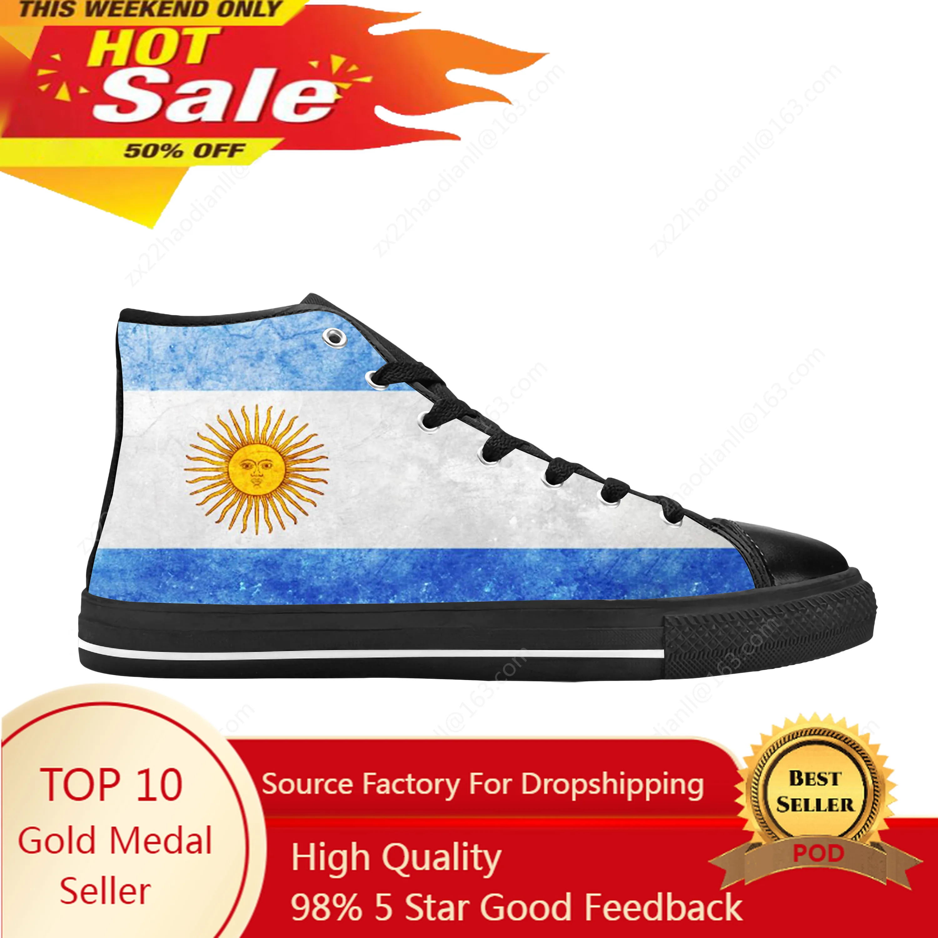 

Argentina Flag Argentinian Patriotic Pride Funny Casual Cloth Shoes High Top Comfortable Breathable 3D Print Men Women Sneakers