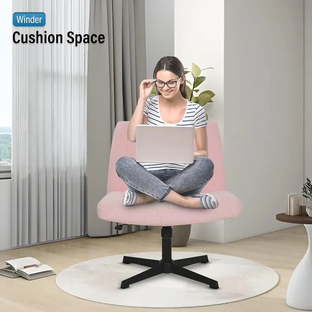 The Criss Cross Chair, Modern Adjustable Height Vanity Chair, Arml Cross Legs Comfortable Office Chair, Swivel Fabric Computer
