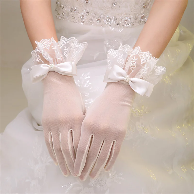 Xianmei-guantes de encaje para vestido de novia, Manoplas de dedo abierto, longitud media, blanco, Delgado, Simple