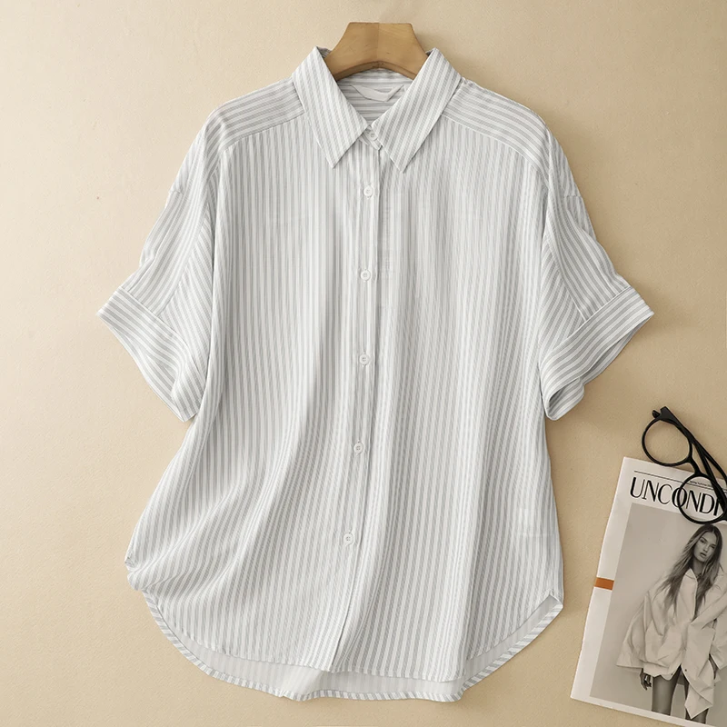 

Новинка лета, свободная женская футболка Lazy Sle в полоску ort Sve irt для похудения, тонкий топ большого размера, открытый кардиган, тонкая футболка