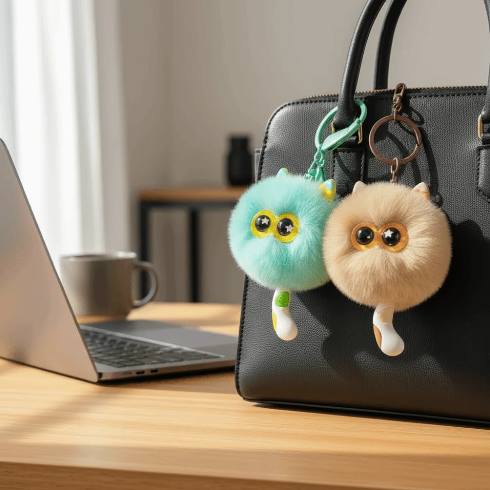 Cute Cartoon Plush Pendant Imitation Rex Rabbit Fur Creative Couples Plush Keychain Cute Kitten Kawaii Trendy