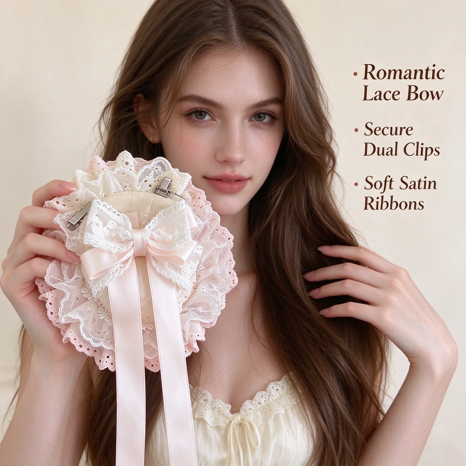 Vintage Lace Mini Hat Hair Clip, Pink Satin Bow Long Ribbon Barrette, Sweet Lolita Hair Accessory for Party Cosplay