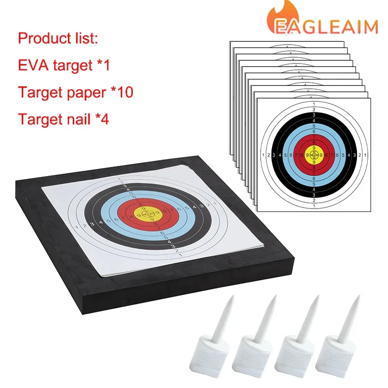 20'' Archery Target Practice EVA Foam Durable Bow And Arrow Targets with 10pcs Paper Targets 4PCS Target Pins for Backyard