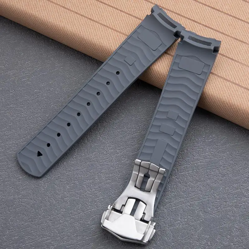 Soft FKM Trançado Rubber Watch Band com Bent End, Ajuste para Omega Strap, Novo Seamaster 300 Mergulho, Fivela Dobrável Inoxidável, NFR, 20mm