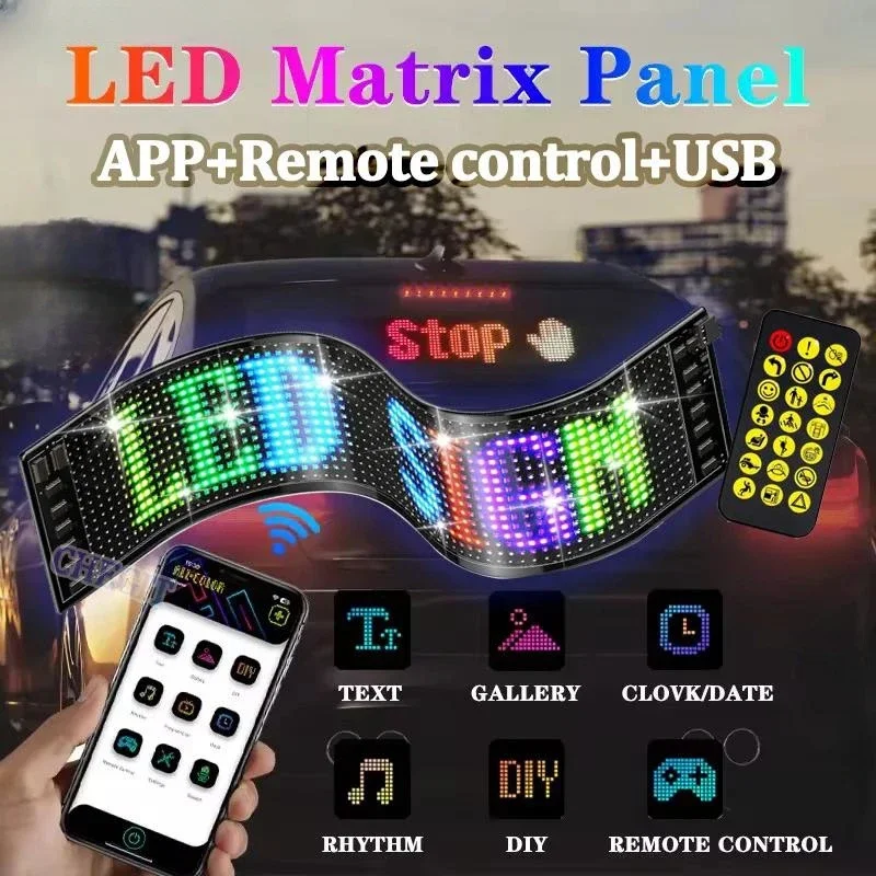 LED Matrix Pixel Panel DIY Programmable Big Size Truck Evil's Eye Light Flexible Display 5VUSB Bluetooth APP Car Window LED Sign