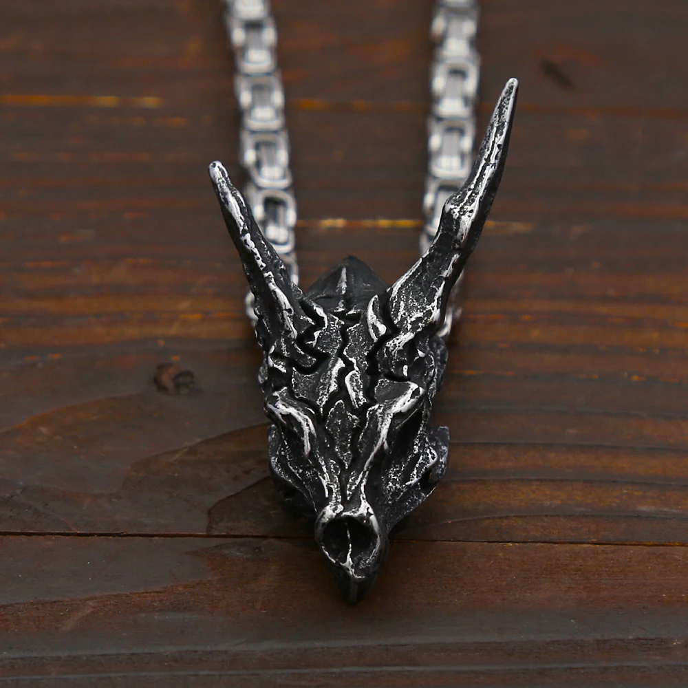 الرجعية الشمال فايكنغ التنين قلادة الفولاذ المقاوم للصدأ الحيوان الجمجمة قلادة للرجال النساء فريد تميمة مجوهرات هدية دروبشيبينغ