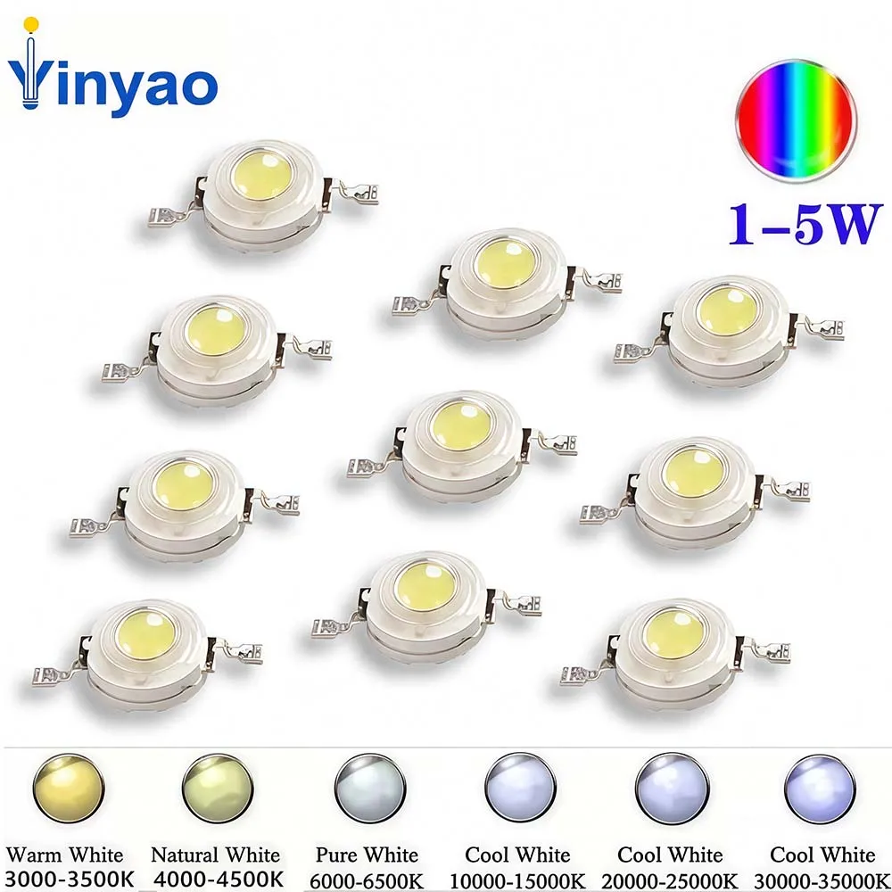 1W 3W 5W High Power Warm Nature Cool White 3000K 4000K 6000K 10000K LED Chip COB Lamp Light Beads DIY Led Light Decoration
