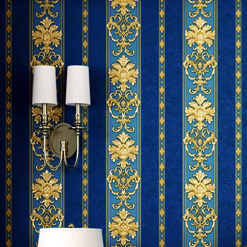 3D three-dimensional European vertical strip wallpaper waterproof luxury warm bedroom living room hotel engineering