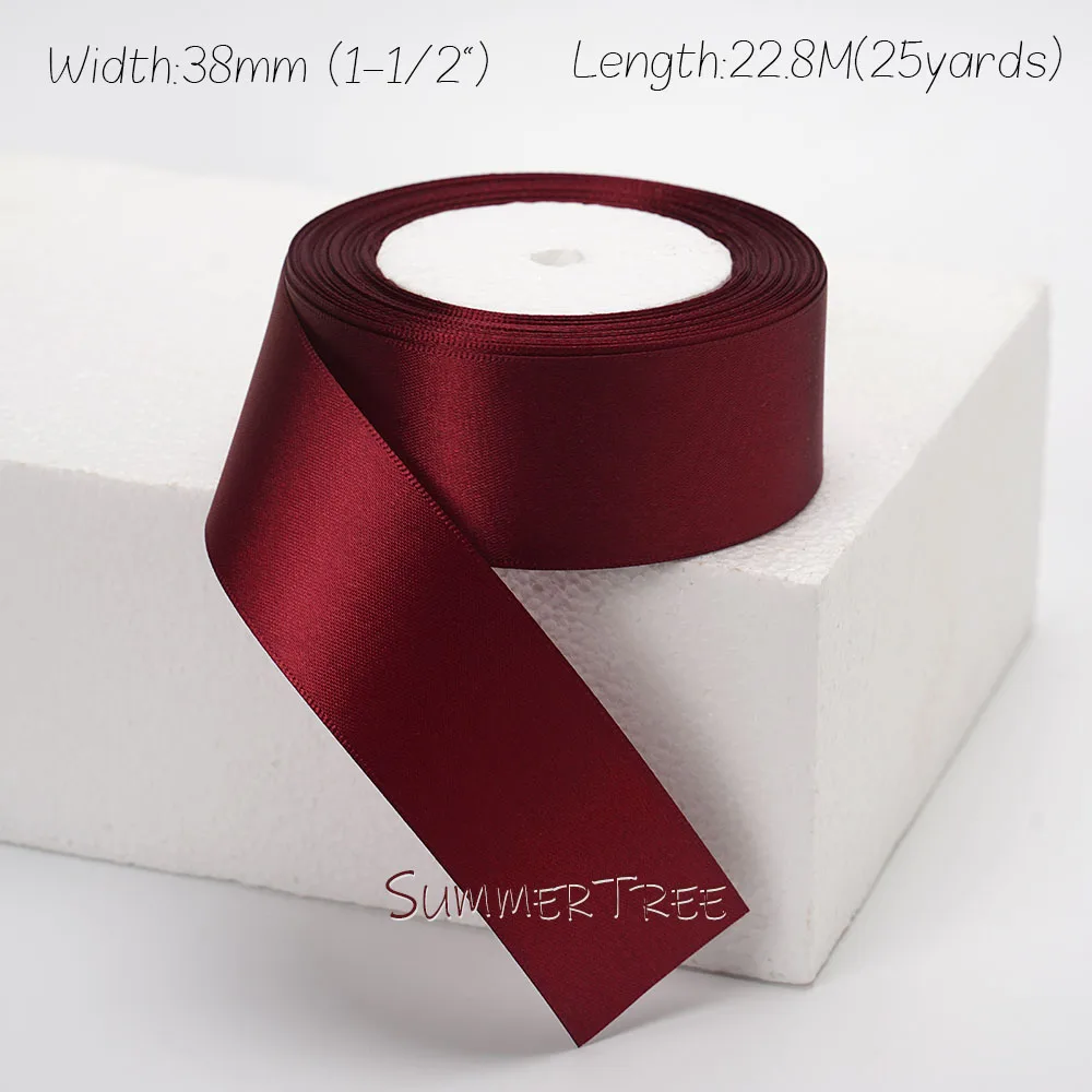 Burgunderrotes Seidensatinband, 22,8 Meter, 6 mm, 10 mm, 15 mm, 25 mm, 38 mm, 50 mm, Weinrot, für handgefertigte DIY-Geschenkverpackungen, Hochzeit, Party, Dekoration – Detail 12
