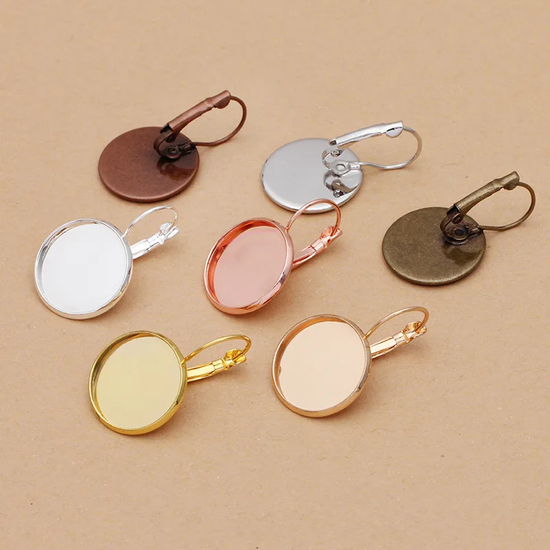 200pcs Copper Earrings French Ear Hooks Blank Circle Bezels Settings Fits 8 - 25mm Glass Cabochons Base DIY Jewelry Findings