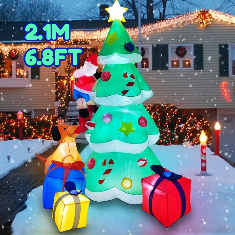 

2.1M/6.8FT Christmas Decorations Inflatable Toy Santa Claus Tree Reindeer Home Yard Ornaments with LED Light Christmas Decor Toy