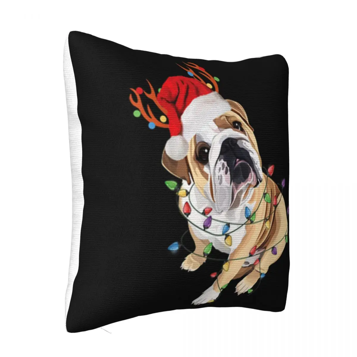 Pretty English Bulldog Santa Reindeer Christmas Lights Xmas Novelty Chinese Style Hot Pillow Case