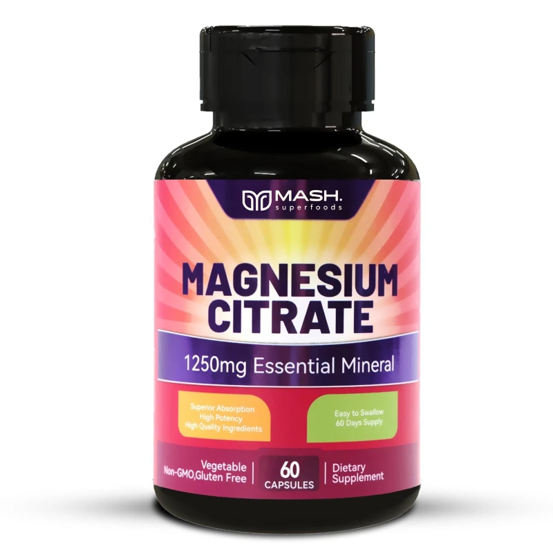 

Magnesium Citrate Capsules - Maximum Absorption for Muscle, Nerve, Bone and Heart Health Gluten Free, Non-GMO