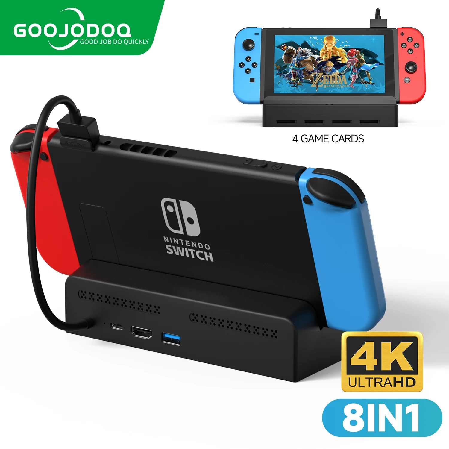 Switch TV Docking Station 8-in-1 4K HDMI Switch Adapter Base Station 100W Type C Charging Stand Portable 4 Game Slot Switch OLED