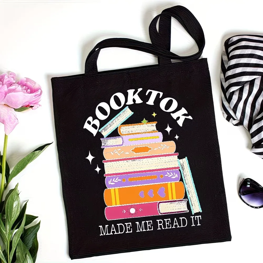 BookTok Made Me Read It Tote Bag Book Lover Print Reusable Bag for Readers and Students