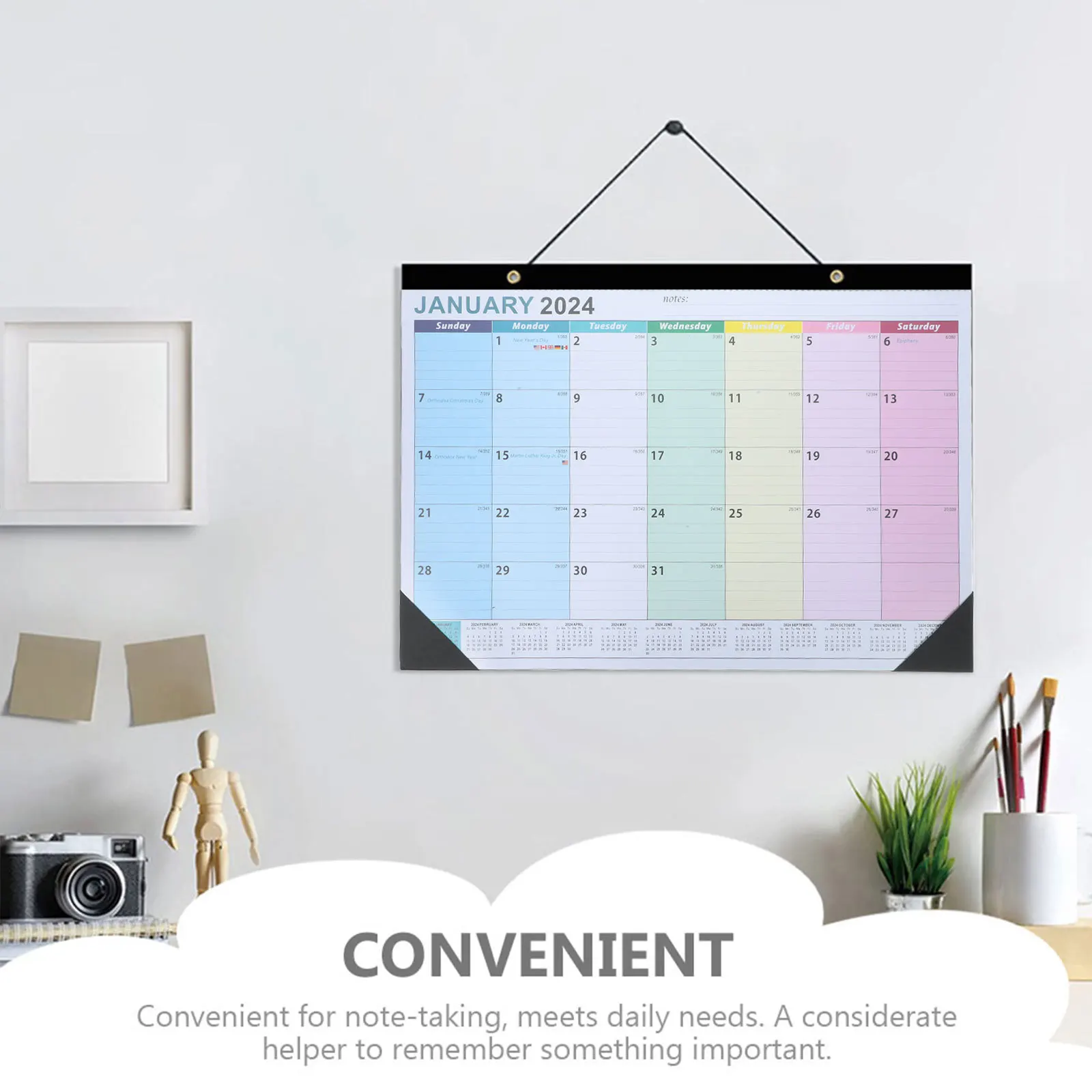 

2024 Wall Calendar Hanging Planner Decorative Monthly Schedule Organizer for Home Office School Dorm English Agenda Calendar