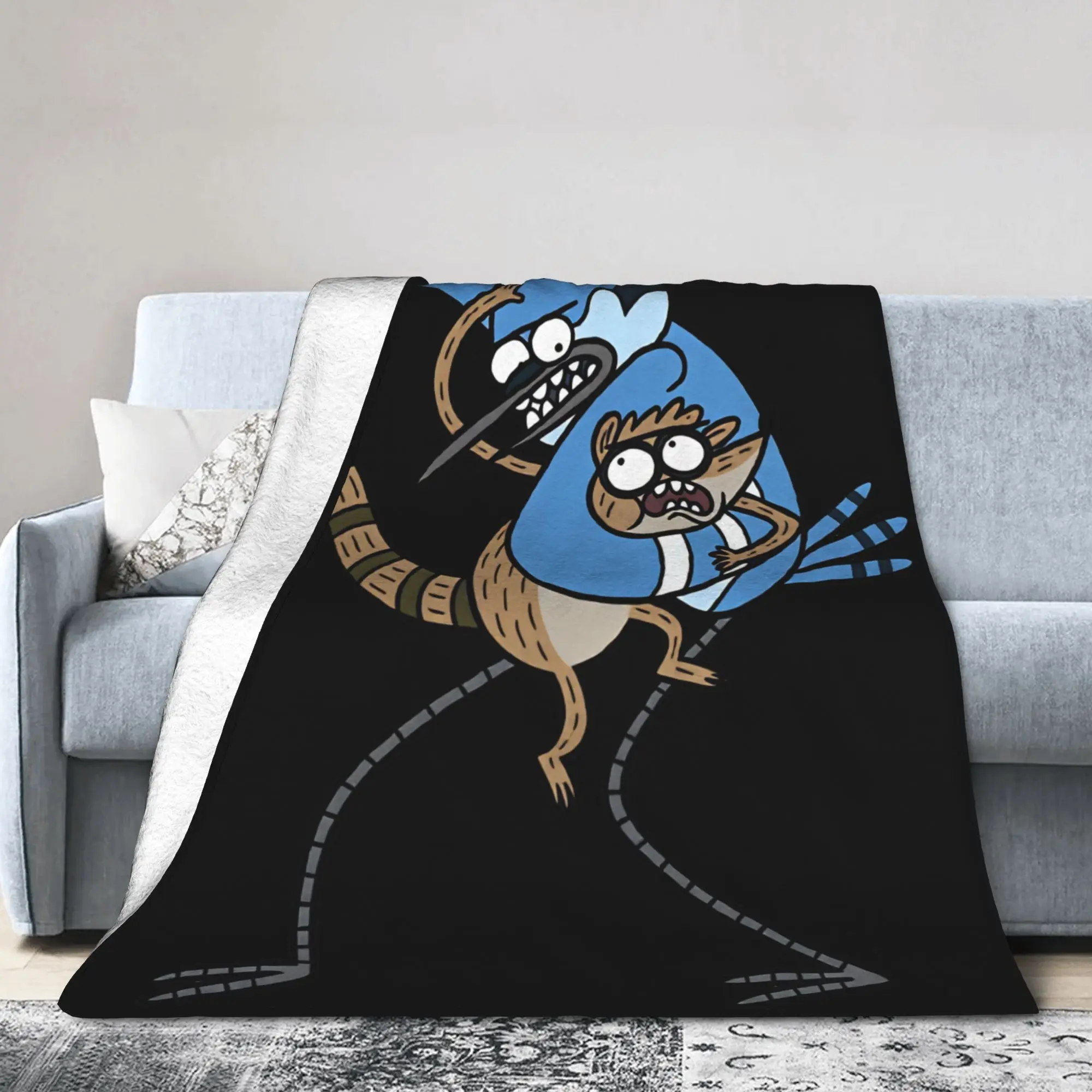 Mordecai And Rigby Regular Show Cartoon Characters Flannel Blankets  Warm Throw Blanket for Home Decor Bedspread Sofa Bed Cover