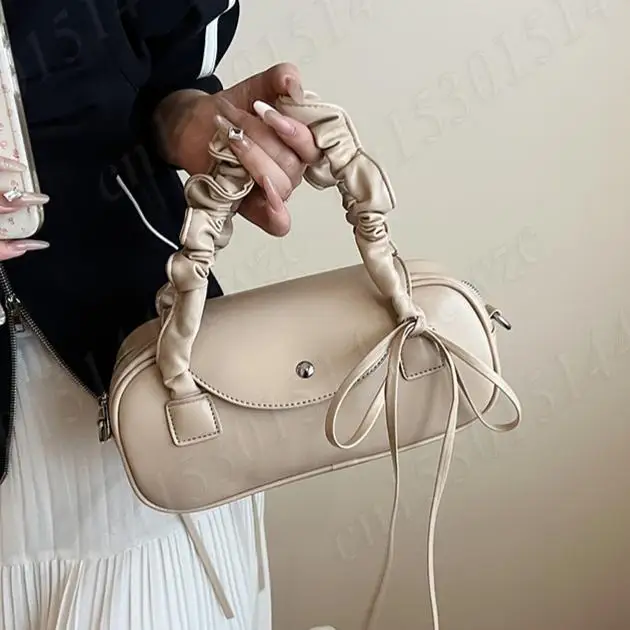 

Fashion Women's Handbag Classic PU Satchel Bags Bow Boston INS Korea Style Tote Bag Ladies Girls Purse Pleated Shoulder Bag 2025