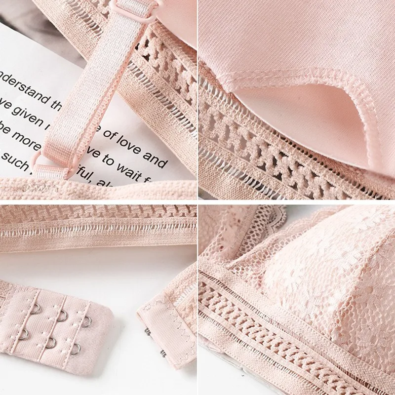 طقم حمالة صدر نسائية من الدانتيل الخلفي بدون حواف فولاذية كوب فرنسي مثلث مريح يغطي الصدر ملابس داخلية