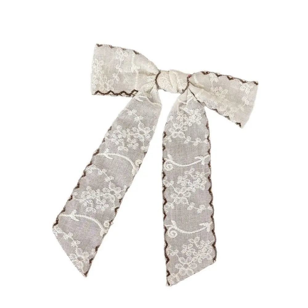 Lace-trimmed Bow Hair Clips Long Tail Versatile Bow Ribbon Hair Clip Handmade Floral Embroidery Simple Lace Hair Clip