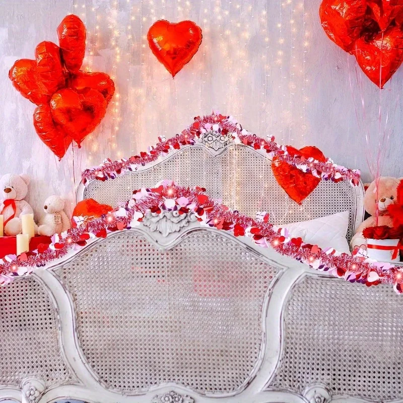 2pcs Valentines Tinsel Garland with LED Light  String  Valentines Tree Hanging Garland Decoration for Indoor Outdoor Decorations image 4