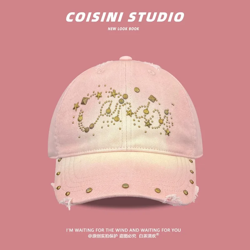 American Punk Style Retro Rivet Design Gradient Baseball Caps for Women Summer Autumn Travel Sunscreen Versatile Hip-hop Hats