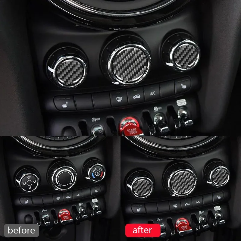 3pcs Real Carbon Fiber Car Interior Sticker Multimedia Knob Button Decoration Paste Protector Strip for Mini Cooper R55/R60