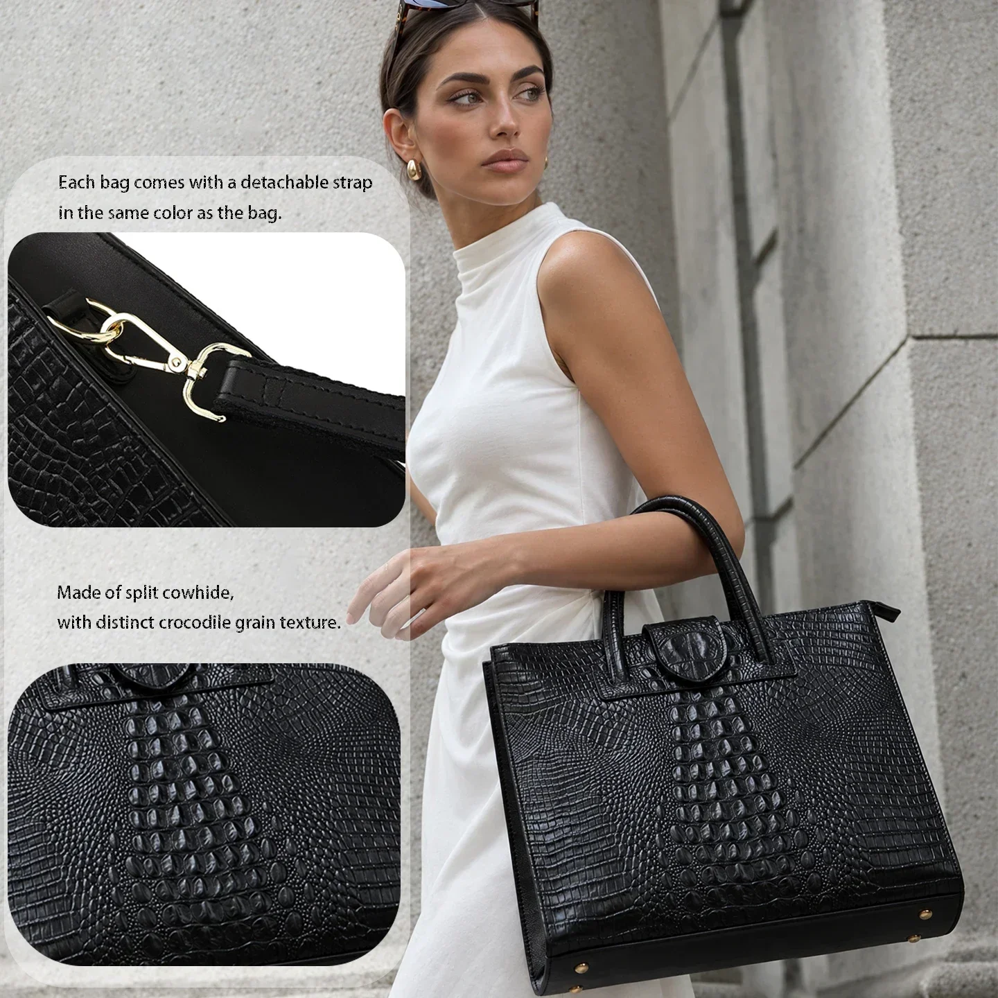 Crocodile Embossed New Fashion Women Commute Top Handle Handbag, Crossbody Single Shoulder Tote Bag, Outfit Matching Accessory
