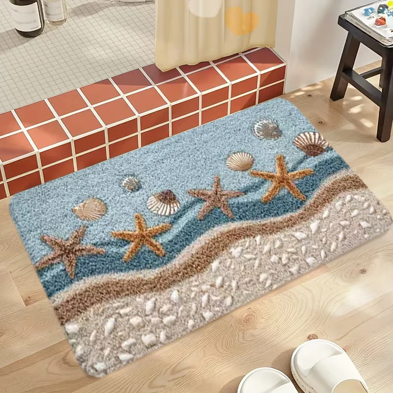 Beach Ocean Wave Entrance Mat  Sand Welcome Letter Graphic Rug  Coastal Scenery Decor Mat for Front Door Entryway