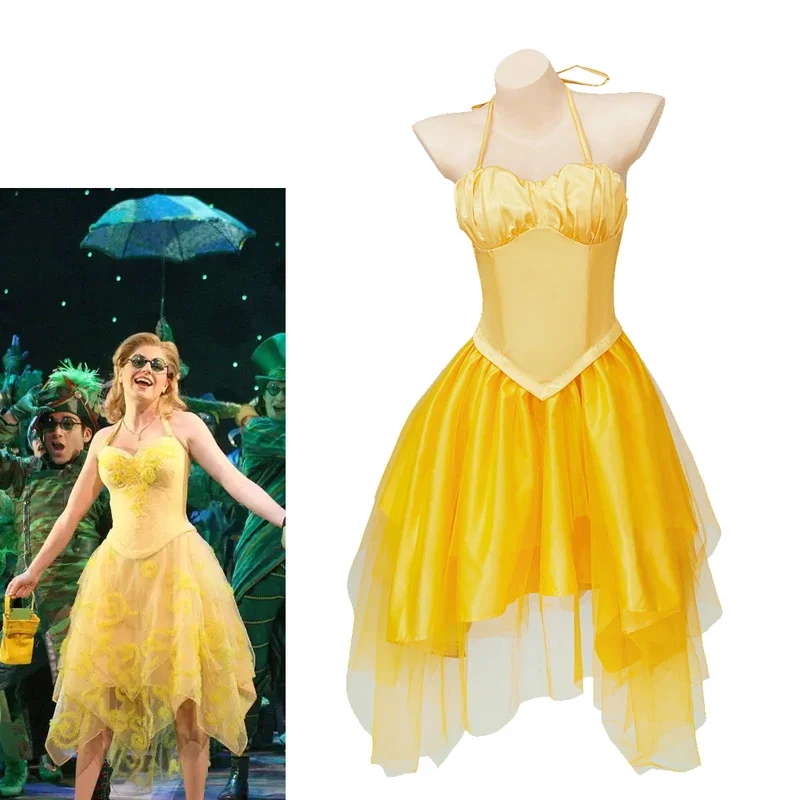 

Wicked Musical Cosplay Glinda Costume Stage Performsnce Fancy Yellow Dress for Women Halloween Party Role Play Suit