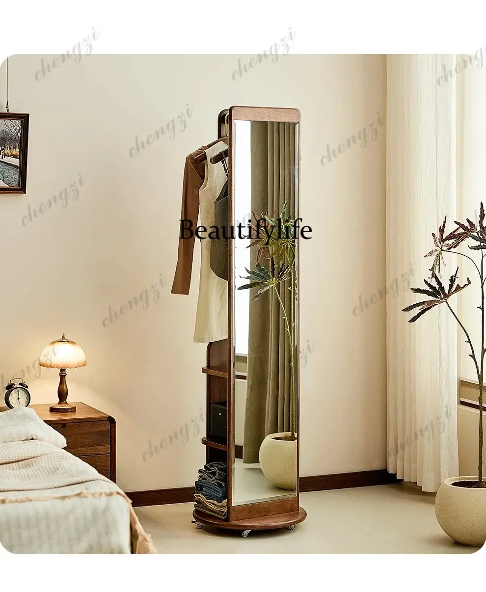 D8000    Coat rack integrated household solid wood rotating full-length mirror hanging hanger movable