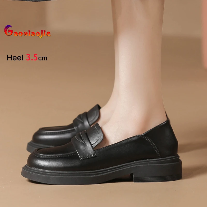 

Daily Routine Loafers Women 2026 New Spring Round Toe Casual Single Shoes Soft Leather 3.5CM Flats Footwear Versatile Woman shoe