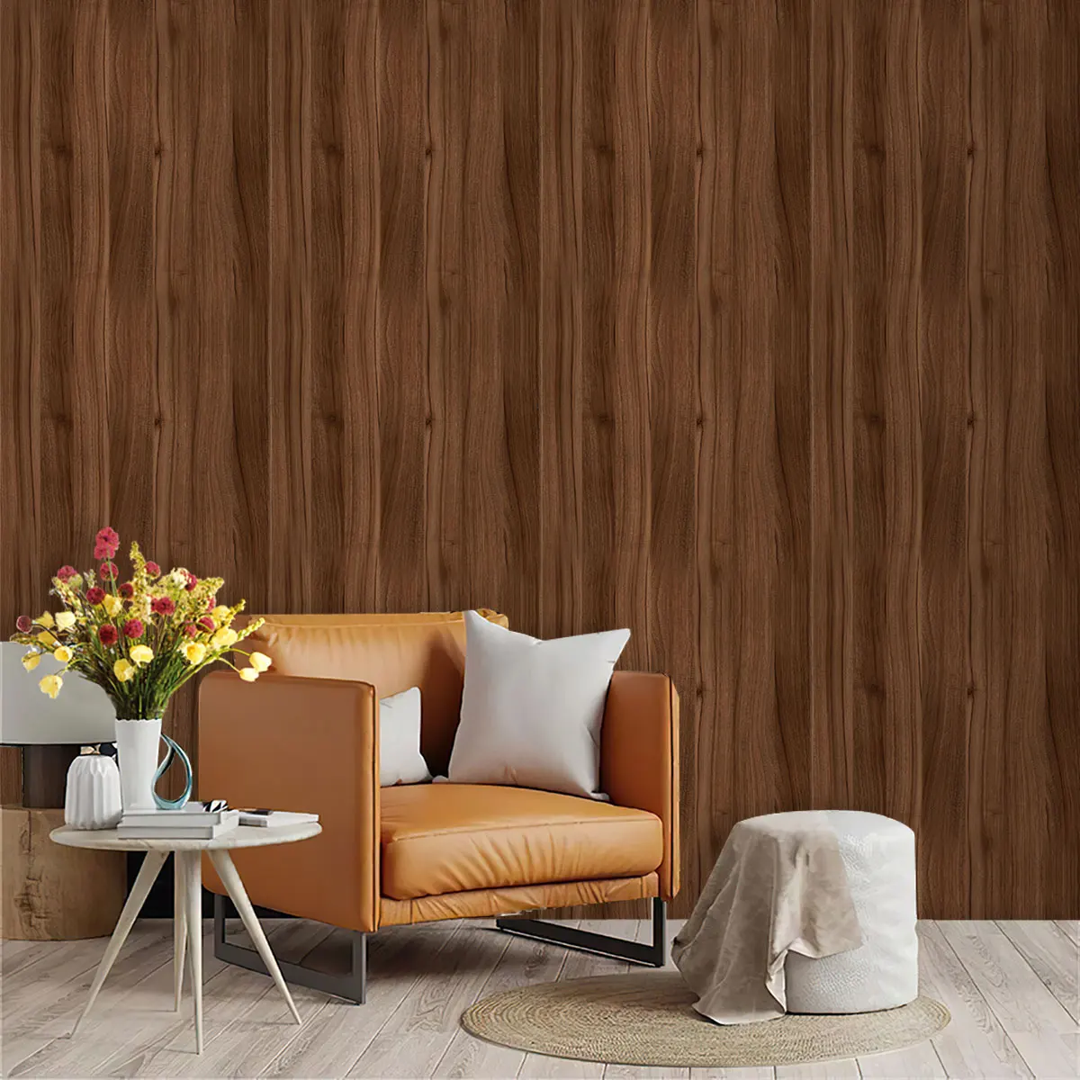 PVC self-adhesive walnut-grain cyclic wallpaper for wall decoration and concealing imperfections