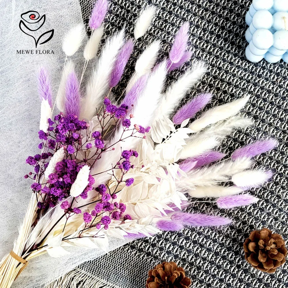 

Light Purple Natural Gypsophila Dried Flowers Real Touch Baby Breath Bunny Tail Grass Home Table Aesthetic Decor Accessories
