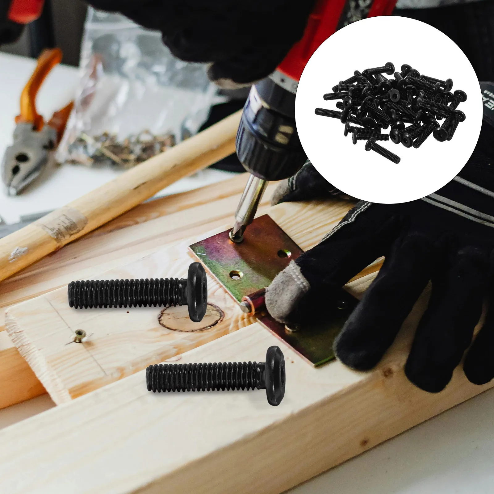

50 Pcs Furniture Screws Carbon Steel Assembly Hardware Full Thread for Beds