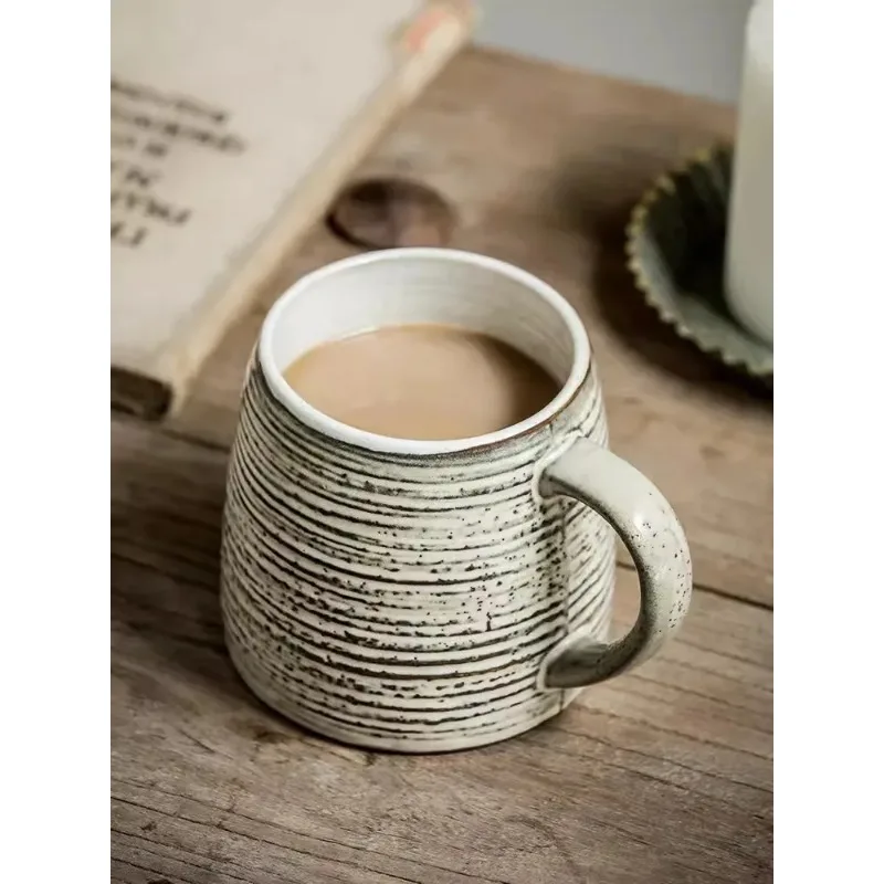 Japanese irregular thread mugs, ceramic water cup, large capacity, vintage coffee cups