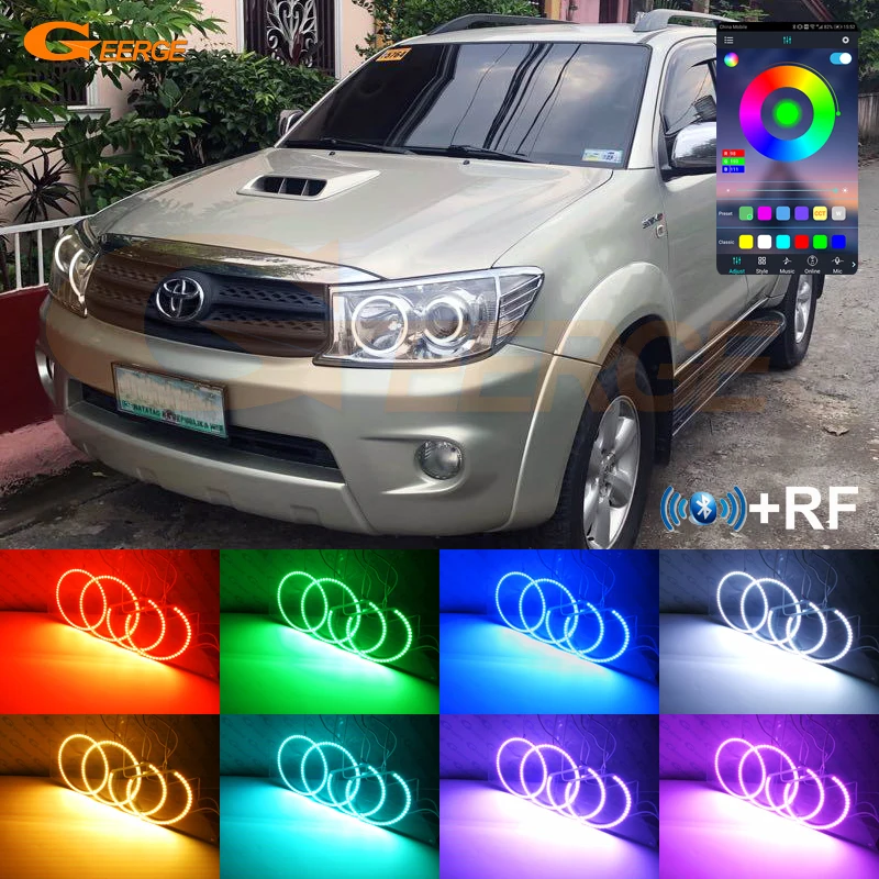 For Toyota FORTUNER 2008 2009 2010 Bluetooth App RF Remote Control Multi-Color Ultra Bright RGB LED Angel Eyes Kit Halo Rings