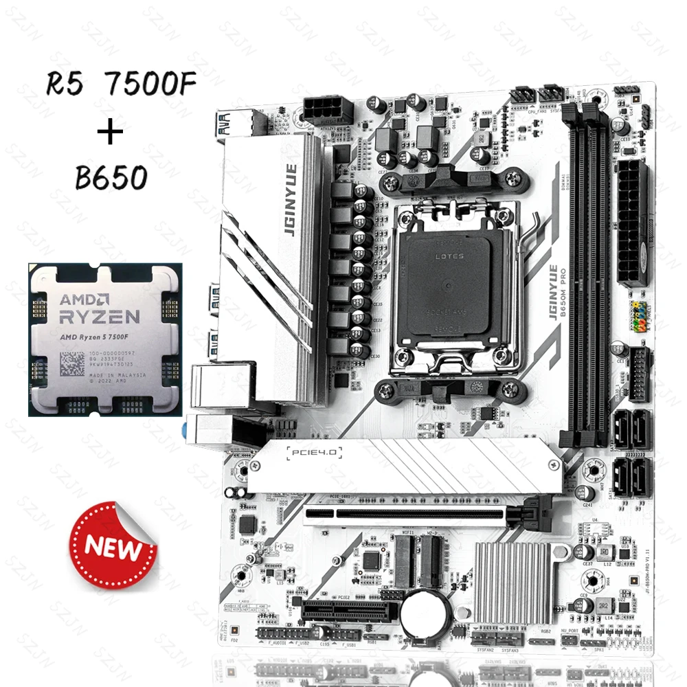 JGINYUE B650 Kit R5 7500F AMD Ryzen Set Support DDR5 Dual Channel Memory Max 64GB RAM M-ATX B650M Pro Motherboard