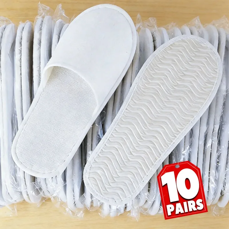 2/10 Pairs Universal Disposable Slippers White Non-Slip Unisex for Hotel Home Use