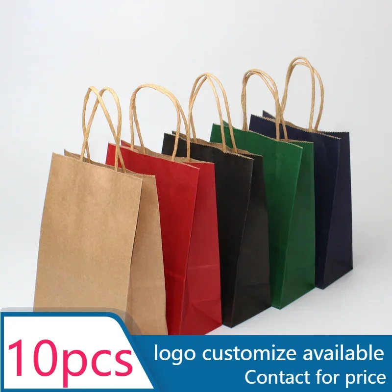 

10 pcs Kraft Bag Paper Gift Bags Reusable Grocery Shopping Bags for Packaging Craft Gifts Wedding Business Retail Party Bags