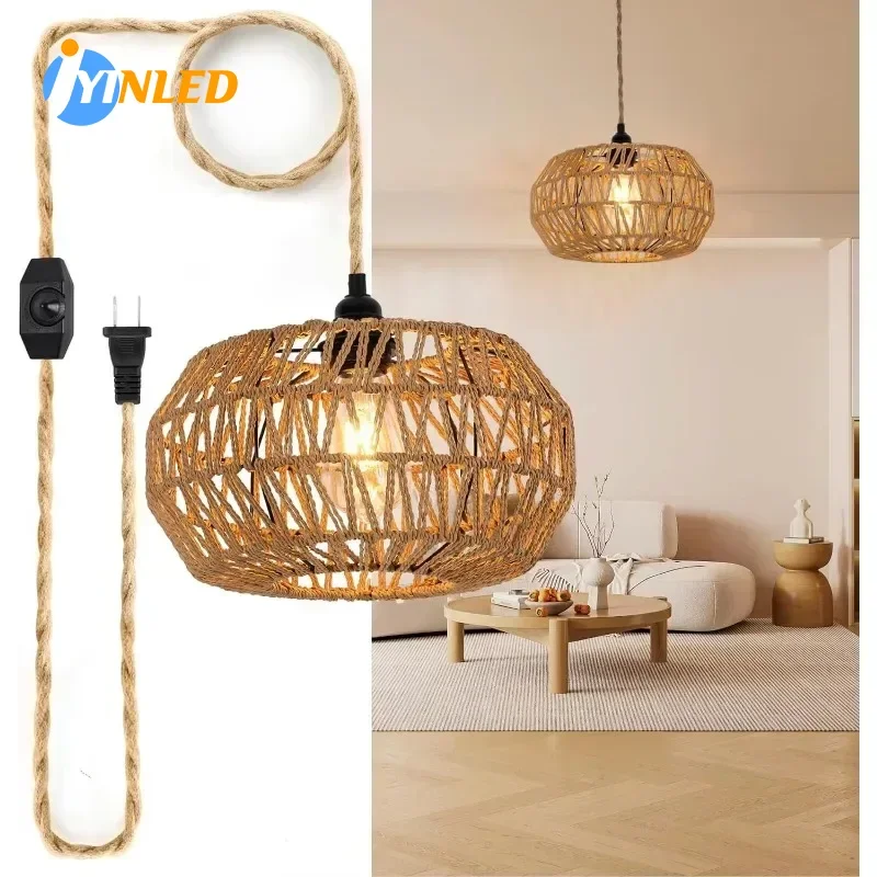 

Home Decor E27 Lighting Fixtures Retro Hemp Rope Pendant Lights Modern Design Hanging Lamps Vintage Chandeliers for Living Room