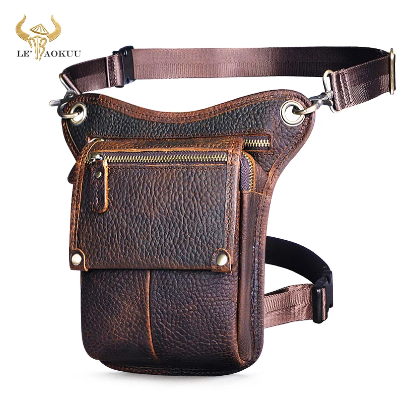 Thick Cow Leather Fashion Small Travel Messenger Sling Bag Design Fanny Waist Belt Pack Drop Leg Bag For Men Women Female 211-4