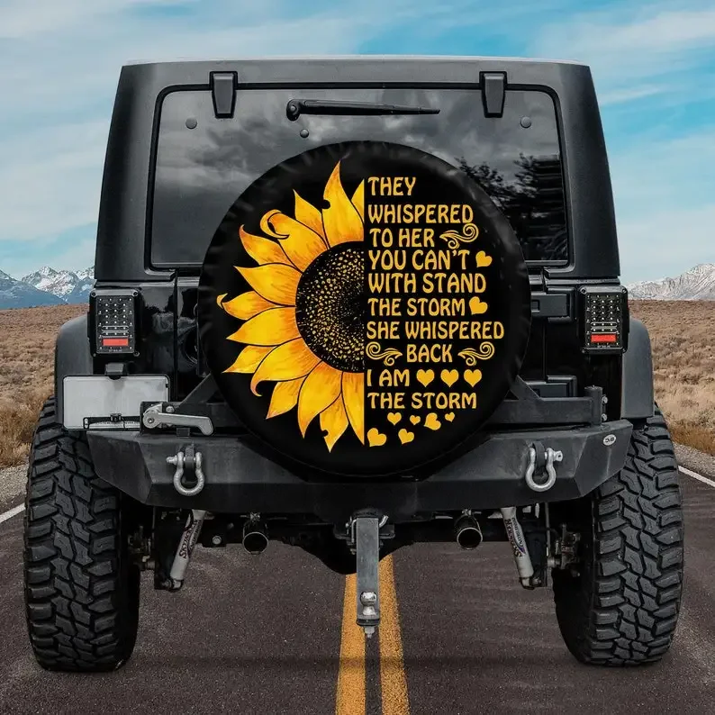 Sunflower Peace Sign They Whispered To Her Tire Cover Gift For Him, Spare Tire Cover Camper, Spare Tire Cover For Car, Personali